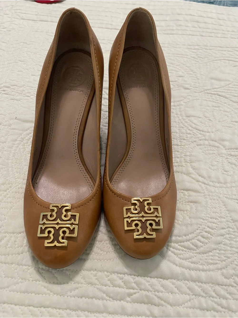 Tory Burch Cognac Leather Logo Pump Flats